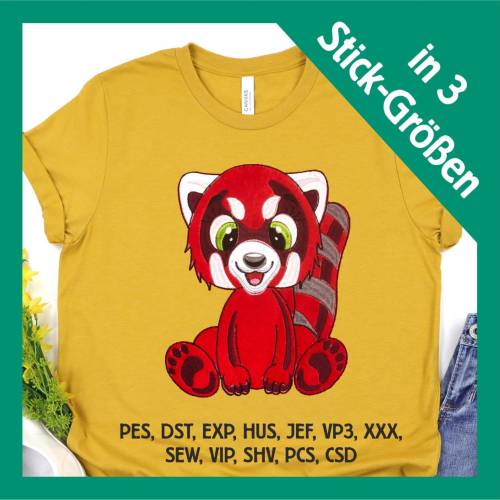 Stickdatei Applikation Panda Pitt in 3 Größen, Maschinenstickerei, Stickmuster mit Tiermotiv