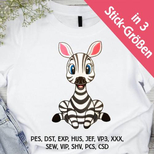 Stickdatei Applikation Zebra Sophie in 3 Größen, Maschinenstickerei, Stickmuster mit Tiermotiv