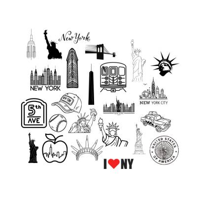 New York City Bundle PNG SVG Datei - Download Plotterdatei - Plotter File - Lady Liberty Empire State Building Flatiron 