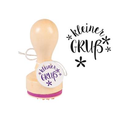 Holzstempel kleiner Gruß – mit Blumenverzierung – ca. 32 mm