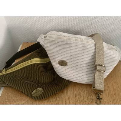 Wertige Bauchtasche, Hüfttasche , Cord, Crossbody, Innenfach mit RV, 2 Farben, oliv, naturweiß