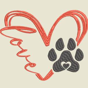 Stickdatei Loveherz double Hundepfote in 6 Größen, Maschinenstickerei, Stickmuster mit Hundemotiv Bild 2