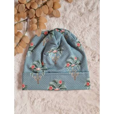 Beanie KU.48-52 cm Mütze Mädchen doppellagig mint Palmenmuster