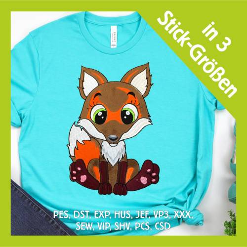 Stickdatei Applikation Fuchs Aldebar in 3 Größen, Maschinenstickerei, Stickmuster mit Tiermotiv