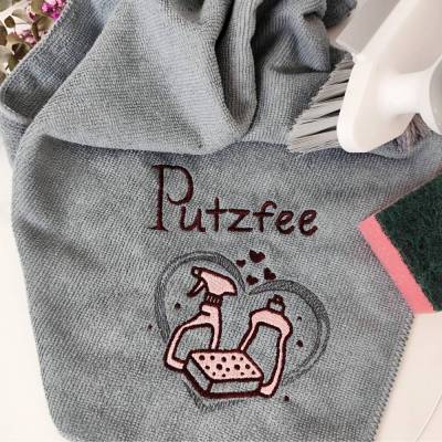 Stickdateien Set Putzen vs. Sticken – 6 humorvolle Motive ab 10x10 cm für Spüllappen & Geschenke