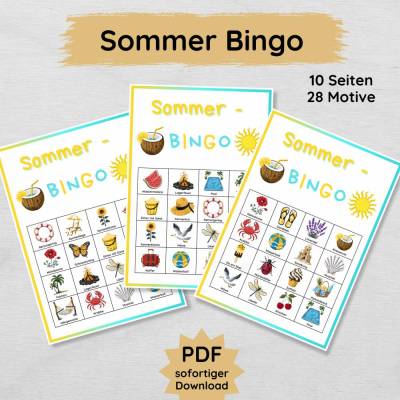 Sommer Bingo für Kinder zum Ausdrucken, Sommerbingo Druckvorlage 