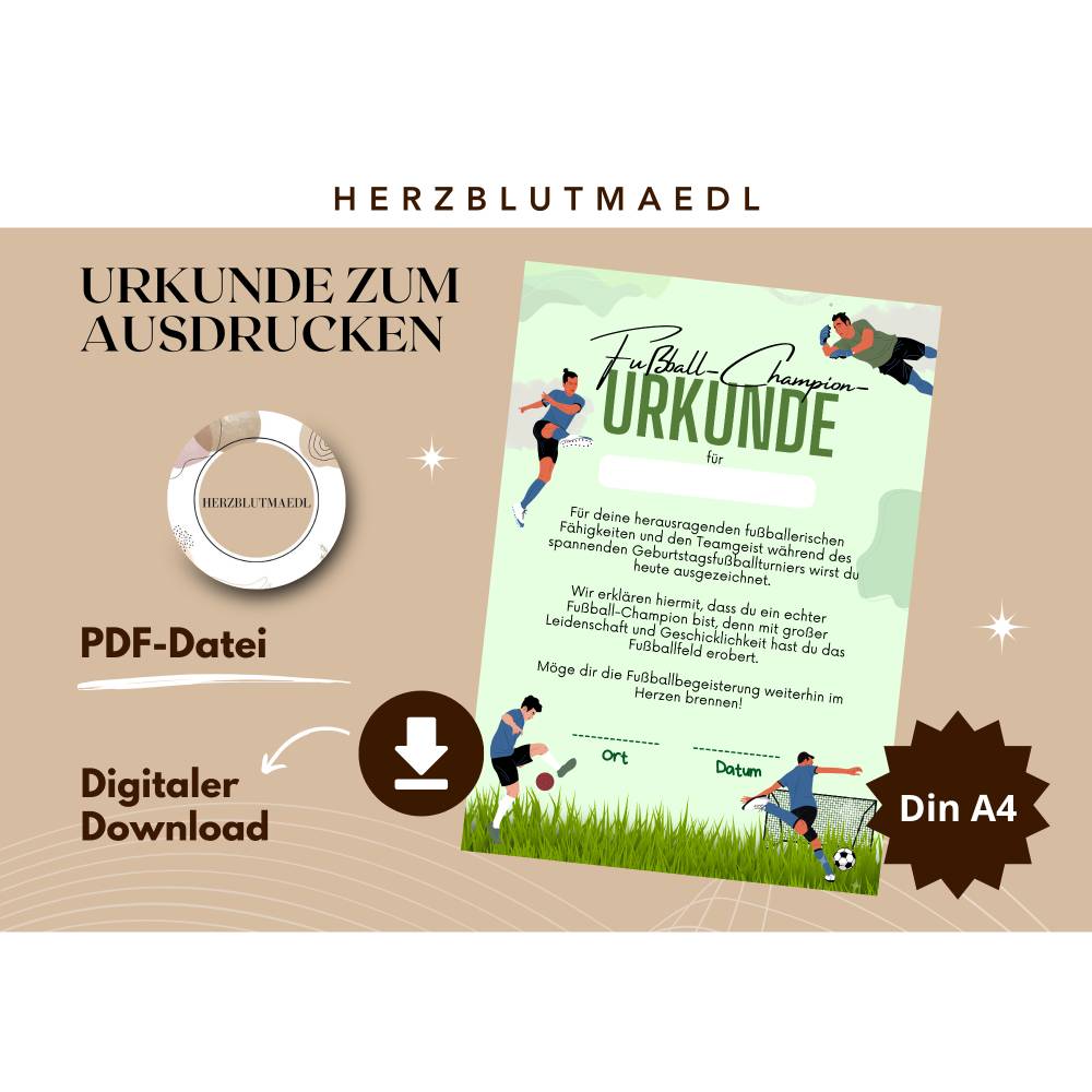 Fußball Urkunde als Mitgebsel für den Kindergeburtstag | Geschenktüte für Kinder | Fußballturnier Bild 1