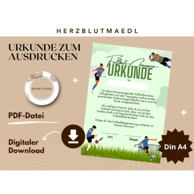 Fußball Urkunde als Mitgebsel für den Kindergeburtstag | Geschenktüte für Kinder | Fußballturnier