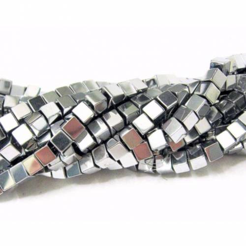 Hämatit 6x6 mm versilbert Würfel Strang – Schmuck basteln, Geschenkidee, Weihnachten