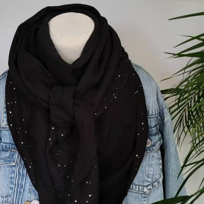 Musselintuch Schwarz Gold – leichtes XXL Dreieckstuch, Musselinschal,  beidseitig tragbar, neue Herbstkollektion