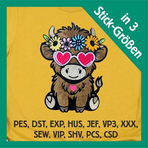 Stickdatei Applikation Rind Maja in 3 Größen, Maschinenstickerei, Stickmuster mit Tiermotiv