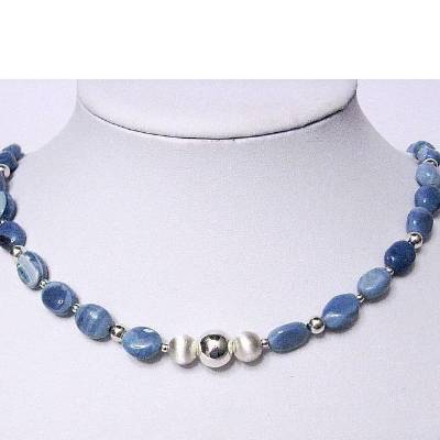 Edelsteinkette Mexikanischer Blauer Opal & Silber 925 – Handgefertigtes Unikat Collier