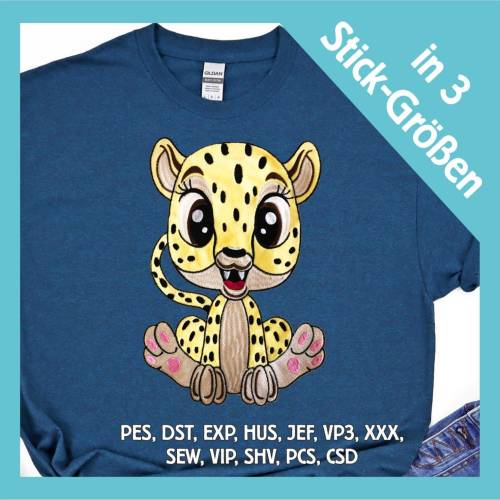 Stickdatei Applikation Gepard Milly in 3 Größen, Maschinenstickerei, Stickmuster mit Tiermotiv