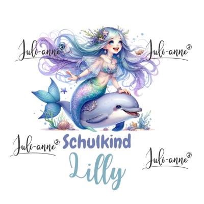 Bügelbild SCHULKIND MERMAID CUTIE 6 Delfin personalisiert Name