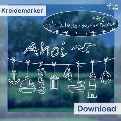 Fensterbild-Vorlage für Kreidemarker, Girlande Sommer / Urlaub, maritimes Motiv - Printable Download Datei - 2 Motive