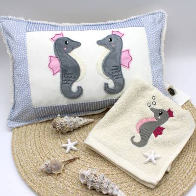 Stickdatei Seepferdchen doodle Applikation mit Vollstickdatei