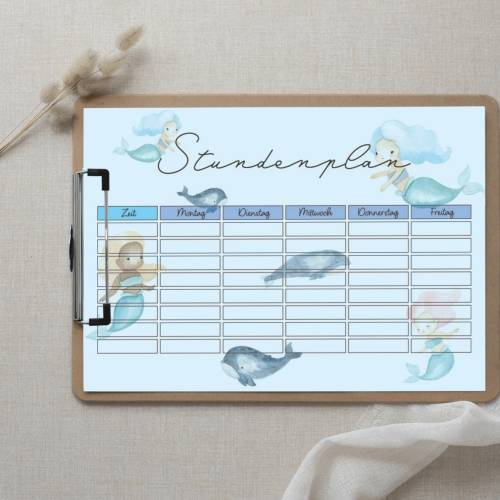 Stundenplan Meerjungfrau Schüler, Lehrer und Studenten zum Ausdrucken o. Digital für Goodnotes I A4 Format I PDF Datei I