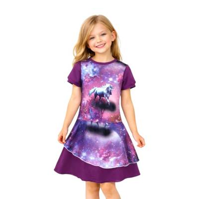 Lila Sommerkleid mit Einhorn // Handmade Einhorn Kleid Mädchen in A-Linie perfekt als Kleid zur Einschulung
