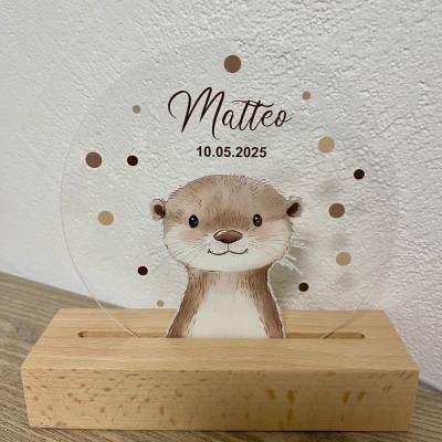 Personalisierte LED-Nachtlampe Waldtiere – Nachtlicht fürs Kinderzimmer mit Namen, Perfektes Geschenk zur Geburt, Taufe