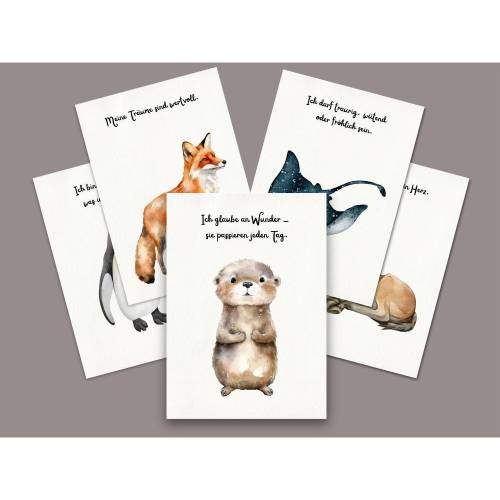 16 Affirmationskarten Tiere PDF | Affirmationskarten für Kinder ausdrucken  | Kartenformat A6 | Mutmacherkarten für Kind