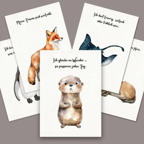 16 Affirmationskarten Tiere PDF | Affirmationskarten für Kinder ausdrucken  | Kartenformat A6 | Mutmacherkarten für Kind