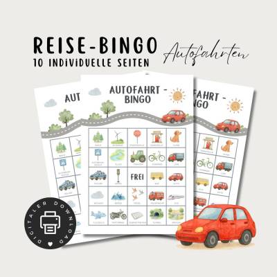 Reisespiel für Autofahrten Bingo, Autofahrtspiele Kinder Reisespiele, Beschäftigung im Auto, PDF Druckvorlage