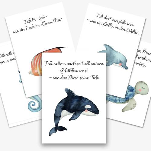 16 Affirmationskarten Meereswelt A6 PDF| Affirmationskarten Kinder ausdrucken | Kartenformat A6 | Mutmacherkarten für Ki