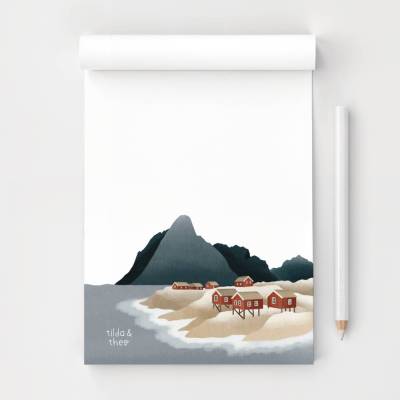 Notizblock Norwegen Lofoten Fjord A6 50 Blatt Notizen - Block Reise Einkaufszettel To Do Liste - rote Häuser Norden