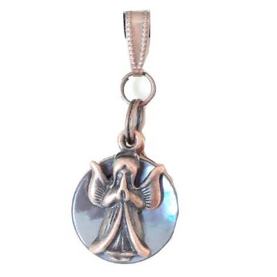 Schutzengel Anhänger aus Metall Altkupfer mit Abalone Perlmutt – Charm für Kropfbänder & Choker