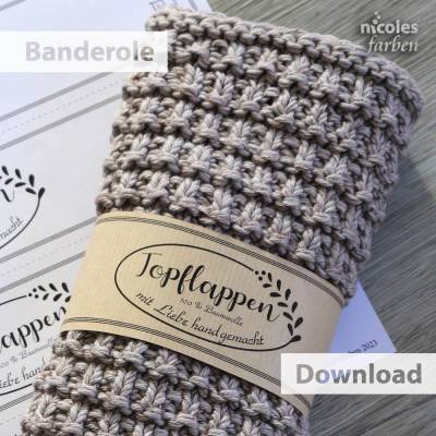 Geschenkverpackung für Topflappen – Banderole zum Selbstausdrucken - Printable Download Datei