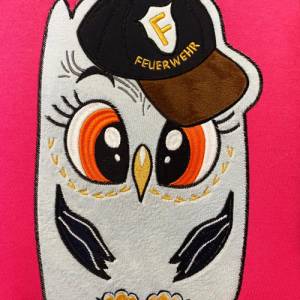 Stickdatei Applikation Eule Feuerwehr in 3 Größen, Maschinenstickerei, Stickmuster mit Tiermotiv Bild 3