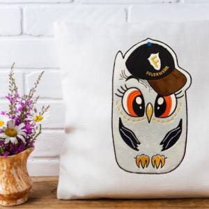 Stickdatei Applikation Eule Feuerwehr in 3 Größen, Maschinenstickerei, Stickmuster mit Tiermotiv Bild 4
