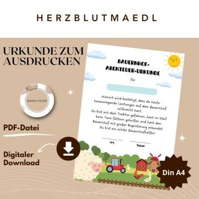 Bauernhof-Urkunde zum Download – PDF zum Ausdrucken für Kinder
