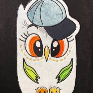 Stickdatei Applikation Eule mit Cap in 3 Größen, Maschinenstickerei, Stickmuster mit Tiermotiv Bild 3