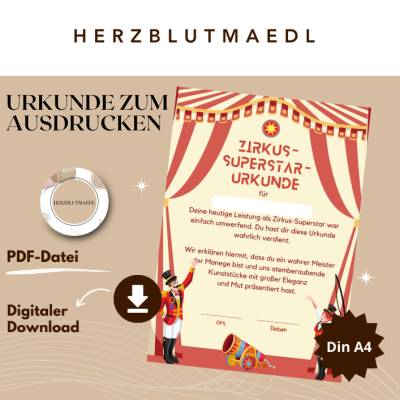 Personalisierte Zirkus-Urkunde für Kinder – Das perfekte Mitgebsel für Kindergeburtstage & Zirkusfeste 
