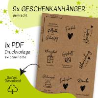 Druckvorlage Geschenkanhänger, modern dezent, Geburtstag, Glückwunsch, Etiketten, Paketanhänger Bild 2