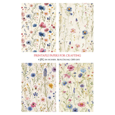 4 Vintage Wildblumen Hintergrund Grafiken zum Download - 4 JPG Dateien, 300 dpi -  600008