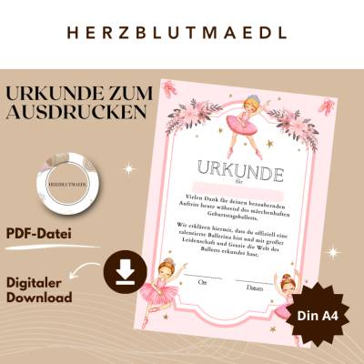 Ballett / Ballerina Kindergeburtstagsurkunde – Liebevolles Geschenk für kleine Tänzerinnen