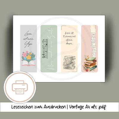 DIY Lesezeichen zum Ausdrucken 4x Lesezeichen ausdrucken und ausschneiden