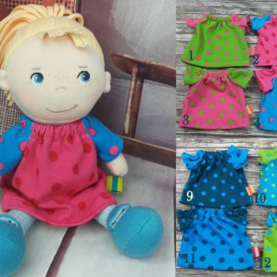 Puppenkleidung Kleid pink türkis für Stoffpuppen & Stofftiere 20 cm – Handarbeit – Neu