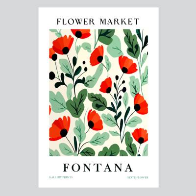 Trendiges Blumen Poster Flower Market Fontana – Bunte Boho Wanddeko im Matisse-Stil