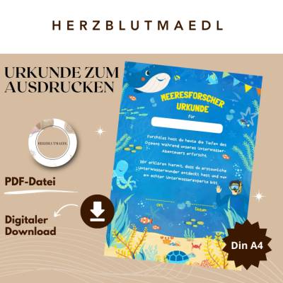 Meerestier-Urkunde für Kinder – Perfekt für Geburtstage, Schulveranstaltungen & mehr