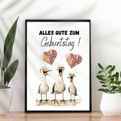 Geldgeschenk Geburtstag Maritim Möwen | Last Minute Geschenk - zum selbst ausdrucken