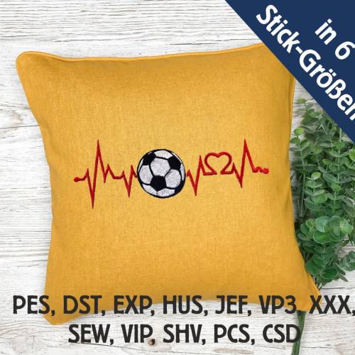 Stickdatei Sinus Fussball in 6 Größen, Maschinenstickerei, Herzkurve Stickmuster mit Sport Motiv