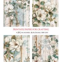 4 florale Vintage Grafiken zum Download - 4 JPG Dateien, 300 dpi - Magnolie - 600004 Bild 1