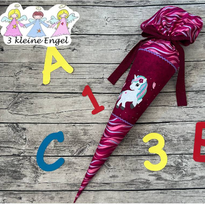 wunderschöne Schultüte Zuckertüte in Beere Tönen mit Einhorn Motiv