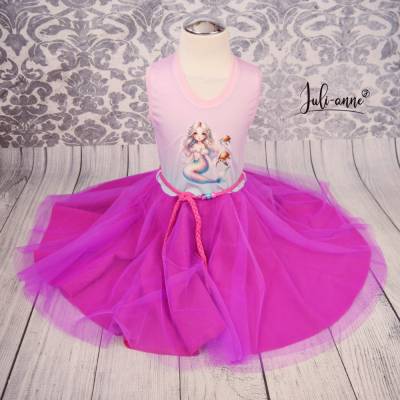 Tüll Drehkleid - Kleid mit Drehrock und Tüll Meerjungfrau Flieder Pink #Einschulung