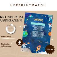 Urkunde als Mitgebsel für den Kindergeburtstag | Geschenktüte für Kinder | Rakete | Weltall | Weltraumpar Bild 1
