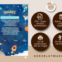 Urkunde als Mitgebsel für den Kindergeburtstag | Geschenktüte für Kinder | Rakete | Weltall | Weltraumpar Bild 2