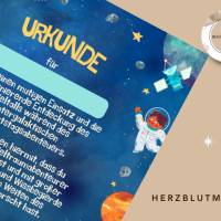 Urkunde als Mitgebsel für den Kindergeburtstag | Geschenktüte für Kinder | Rakete | Weltall | Weltraumpar Bild 4
